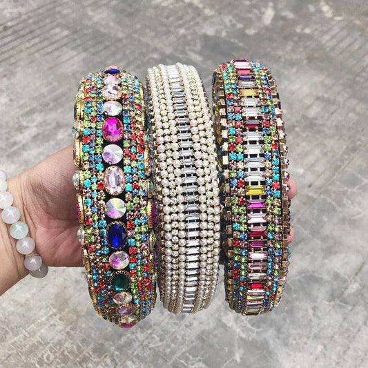 Luxury  Sparkly Padded Rhinestones Headbands Full Crystal Hairbands Wide Headwear White Gorgeous Hair Accessories For Women