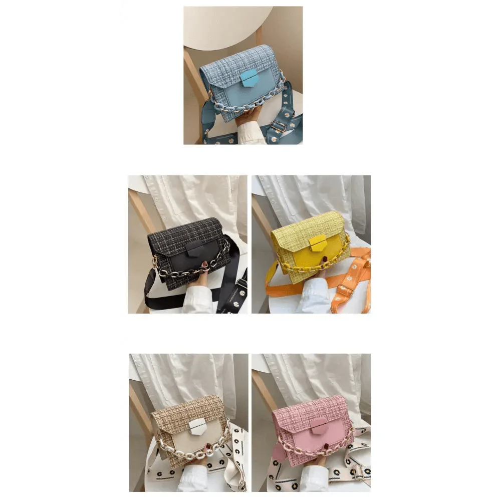 Luxury Wide Strap Shoulder Bags for Women And Girls Designer Lady Handbags and Purses Fashionable Chain Messenger Crossbody Bags