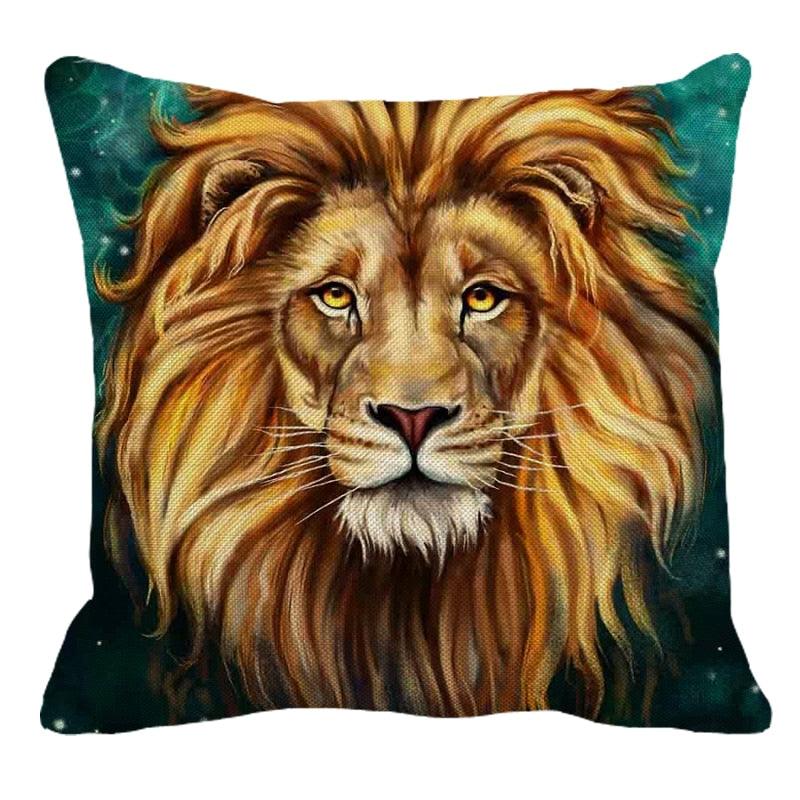 Male Lion Printing Linen Pillow Cover Lion Leo King Square Cushion Covers For Home Sofa Bed Chair Decoration