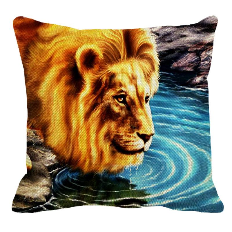 Male Lion Printing Linen Pillow Cover Lion Leo King Square Cushion Covers For Home Sofa Bed Chair Decoration