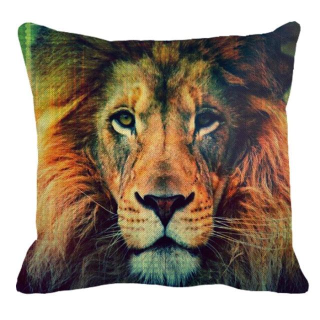 Male Lion Printing Linen Pillow Cover Lion Leo King Square Cushion Covers For Home Sofa Bed Chair Decoration
