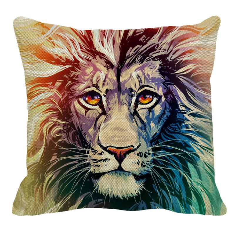 Male Lion Printing Linen Pillow Cover Lion Leo King Square Cushion Covers For Home Sofa Bed Chair Decoration