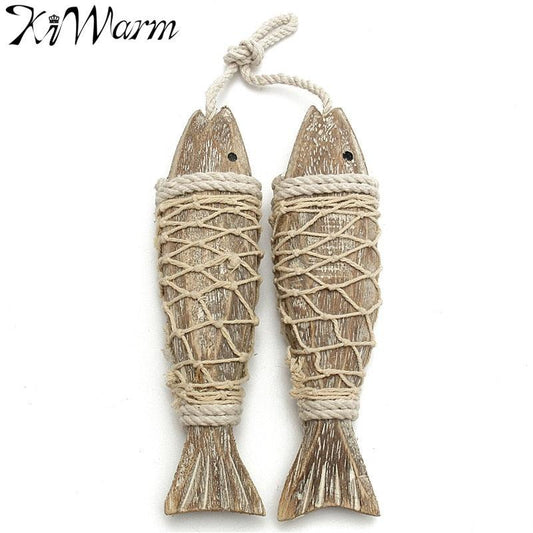 Mediterranean Hanging Wooden Fish Decorated  Style Rustic Coastal Hand Carved Wood Fish Ornaments Wall Sculptures For Home Hanging Decor Style Vintage Home Decoration