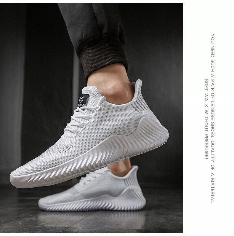 Mens Breathable White Trendy Sneakers  Casual Design  Light Walking Running Trainers Casual Breathable Mesh Men Running Shoes Walking Sneakers