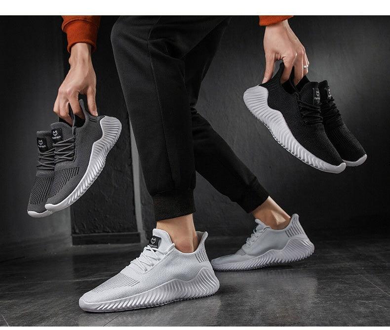 Mens Breathable White Trendy Sneakers  Casual Design  Light Walking Running Trainers Casual Breathable Mesh Men Running Shoes Walking Sneakers