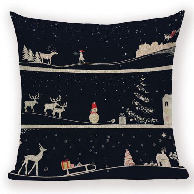 Merry Christmas Tree Cute Deer Happy Festival New Year Decorations Christmas Throw Pillow Covers Christmas Decorative Couch Pillow Cases Cotton Linen Pillow Square Cushion Cover For Home Bed