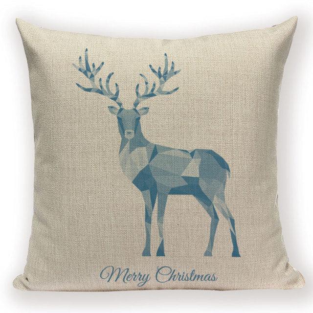 Merry Christmas Tree Cute Deer Happy Festival New Year Decorations Christmas Throw Pillow Covers Christmas Decorative Couch Pillow Cases Cotton Linen Pillow Square Cushion Cover For Home Bed