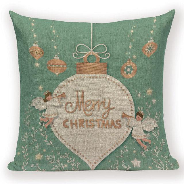 Merry Christmas Tree Cute Deer Happy Festival New Year Decorations Christmas Throw Pillow Covers Christmas Decorative Couch Pillow Cases Cotton Linen Pillow Square Cushion Cover For Home Bed