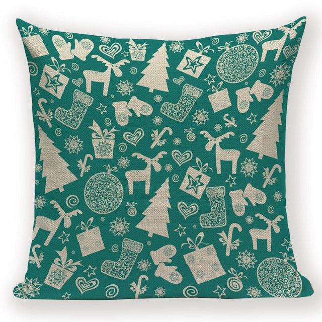 Merry Christmas Tree Cute Deer Happy Festival New Year Decorations Christmas Throw Pillow Covers Christmas Decorative Couch Pillow Cases Cotton Linen Pillow Square Cushion Cover For Home Bed