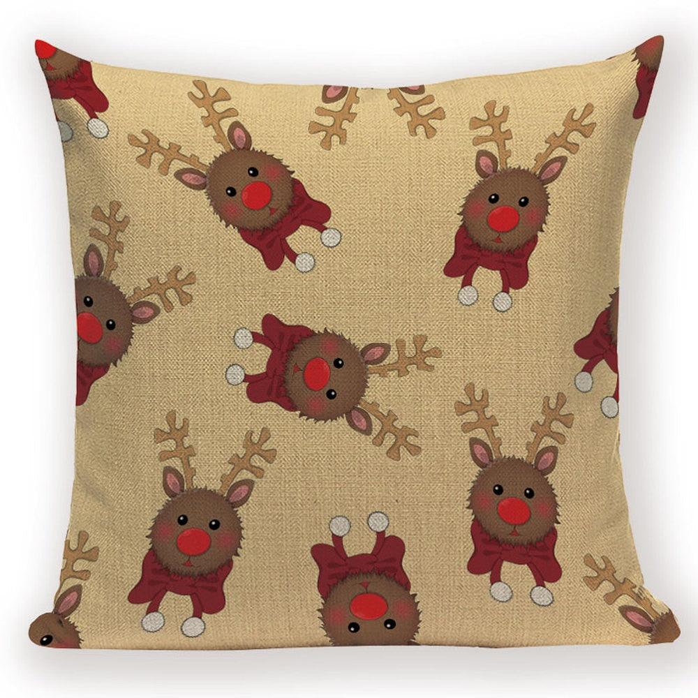 Merry Christmas Tree Cute Deer Happy Festival New Year Decorations Christmas Throw Pillow Covers Christmas Decorative Couch Pillow Cases Cotton Linen Pillow Square Cushion Cover For Home Bed
