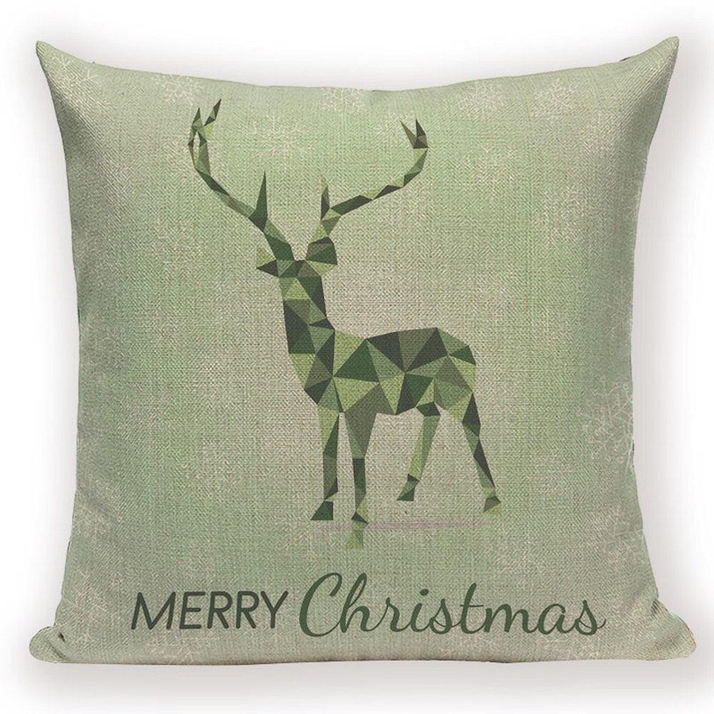 Merry Christmas Tree Cute Deer Happy Festival New Year Decorations Christmas Throw Pillow Covers Christmas Decorative Couch Pillow Cases Cotton Linen Pillow Square Cushion Cover For Home Bed