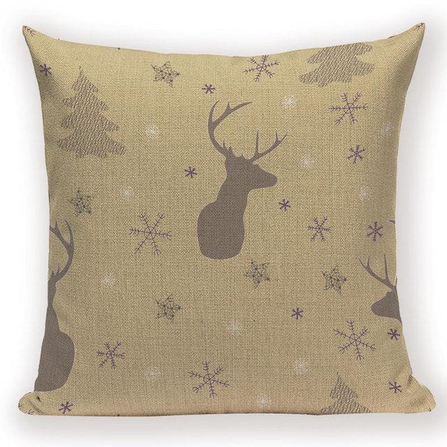 Merry Christmas Tree Cute Deer Happy Festival New Year Decorations Christmas Throw Pillow Covers Christmas Decorative Couch Pillow Cases Cotton Linen Pillow Square Cushion Cover For Home Bed