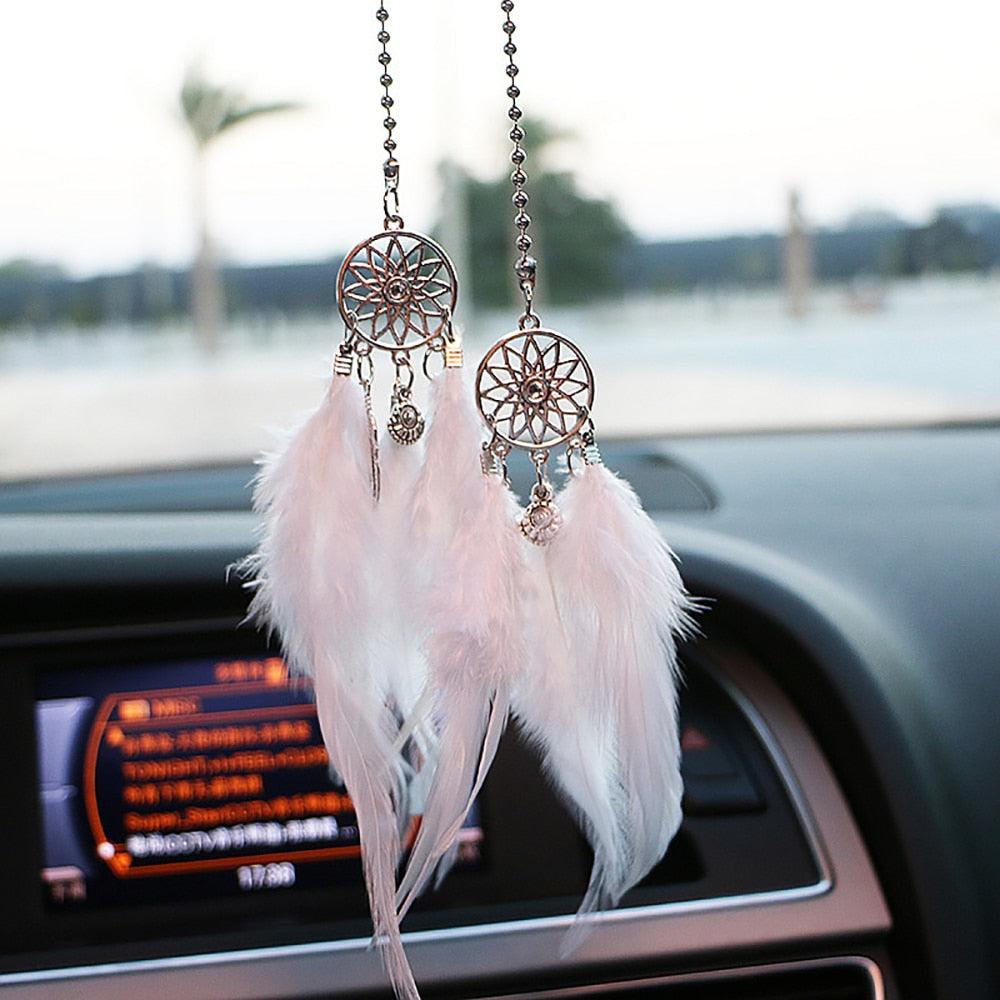 Mini Dream Catcher Car Pendant Wind Chimes Feather Decoration Home Decor Dream Catchers Car Handmade Hanging Charm Wind Chime Traditional White Feather Ornaments Wall Hanging Adornment Handmade Dreamcatcher Gifts