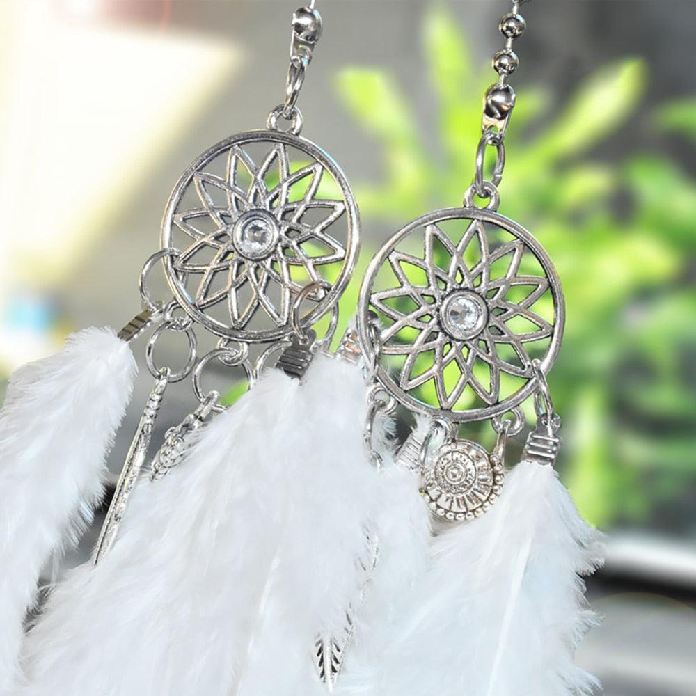 Mini Dream Catcher Car Pendant Wind Chimes Feather Decoration Home Decor Dream Catchers Car Handmade Hanging Charm Wind Chime Traditional White Feather Ornaments Wall Hanging Adornment Handmade Dreamcatcher Gifts