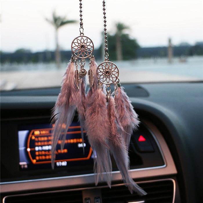 Mini Dream Catcher Car Pendant Wind Chimes Feather Decoration Home Decor Dream Catchers Car Handmade Hanging Charm Wind Chime Traditional White Feather Ornaments Wall Hanging Adornment Handmade Dreamcatcher Gifts