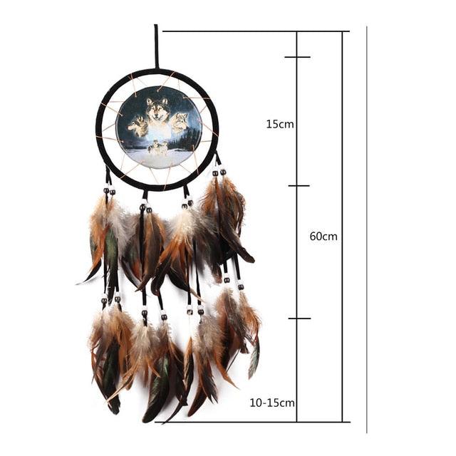 Modern Dream Catcher Wolf Totem Car Hanging Ornaments Pendant Wolf Decor Traditional Feather Wind Chimes Handmade For Bedroom Wall Hanging Home Decorations Crafts
