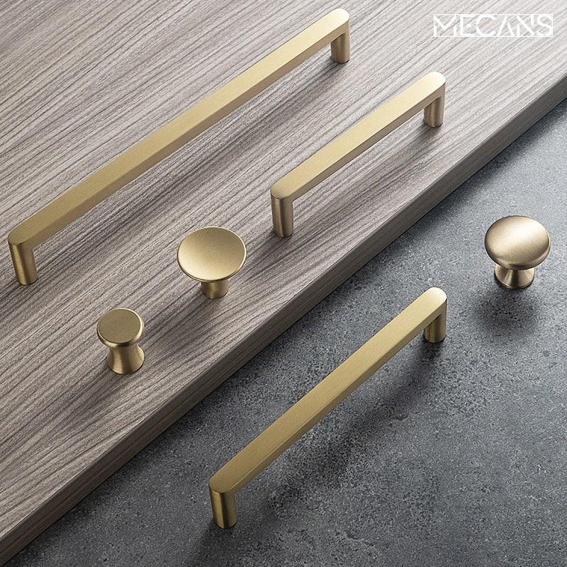 Modern Gold Knob Pure Copper Kitchen Cabinet Handles Cupboard Door Pulls Drawer Knobs Brass Furniture Handle Hardware Drawer Pulls Cupboard Knob For Kitchen Furniture Hardware