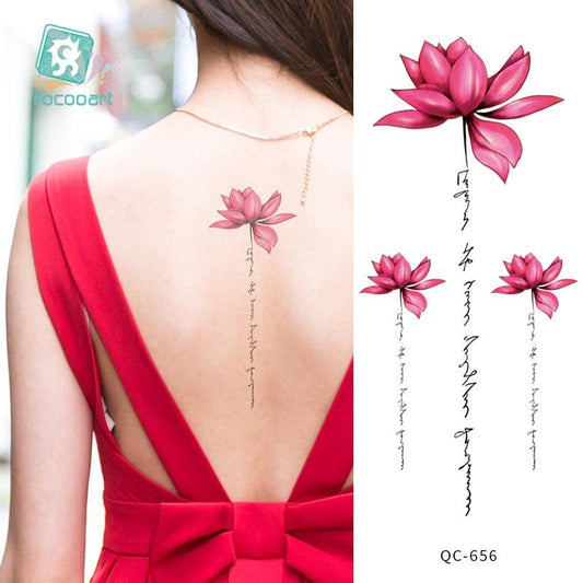 Modern Waterproof Red Flowers Tattoo Multi-Colored Stickers Back Waist Temporary Tattoo Luxury Style