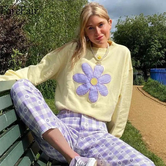 Modern Women O Neck Loose Sweatshirt Autumn Winter Fashion Floral Casual Jumper Oversized Streetwear Pullovers Women's Casual Long Sleeve Color Block Round Neck Loose Fit Blouses T Shirts Sweatshirts Pullover Tops Shirts