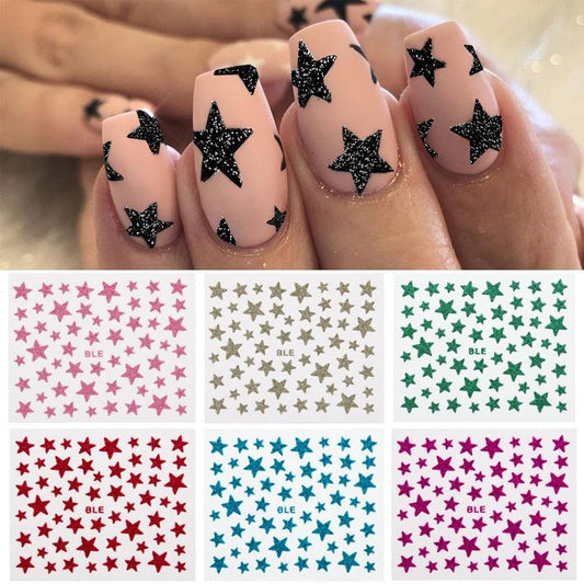 Nail Stickers 3D Nail Slider Stars Stickers Glitter Shiny Decoration Decal Transfer Adhesive Colorful Nail Art Tips Manicure Woman Decoration Nail Art Nail Ornament Self Adhesive Nail Decals Colorful Nail Sticker Jewelry Design For Nails Sliders Tips