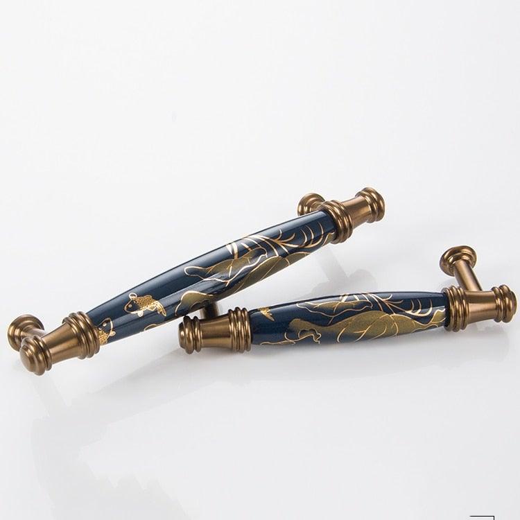 Navy Blue Ceramic Door Handles European Antique Furniture Handles Drawer Pulls Kitchen Cabinet Knobs And Handles Entry Door Handle With Door Lever For Right And Left Sided Doors