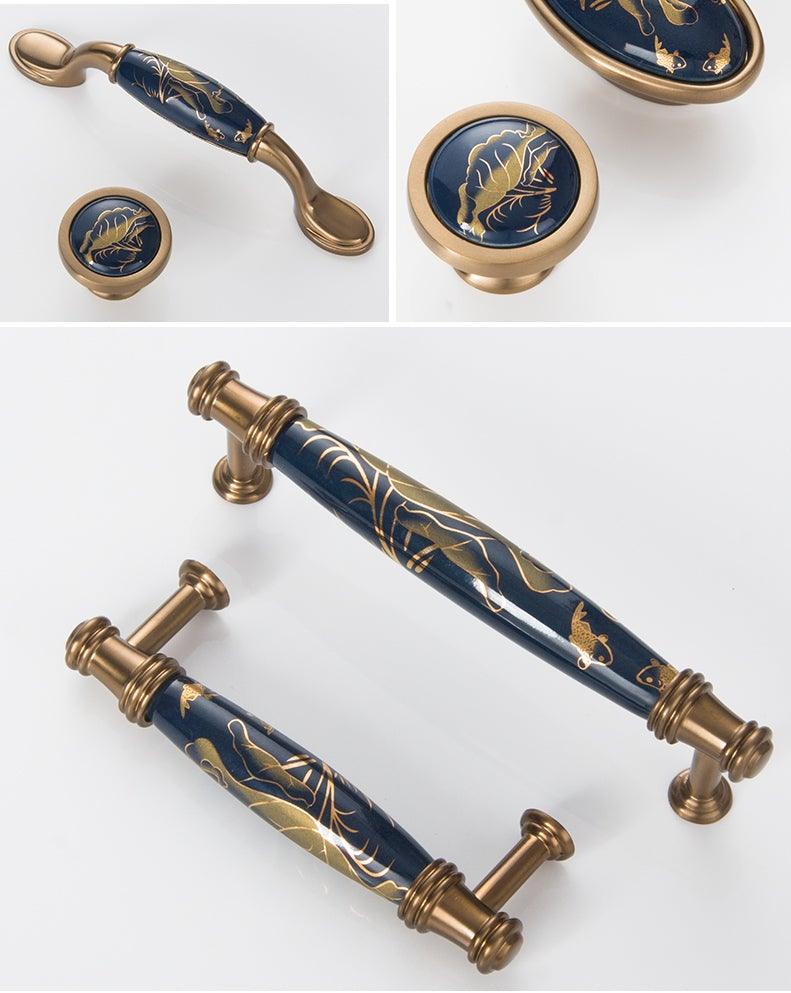 Navy Blue Ceramic Door Handles European Antique Furniture Handles Drawer Pulls Kitchen Cabinet Knobs And Handles Entry Door Handle With Door Lever For Right And Left Sided Doors