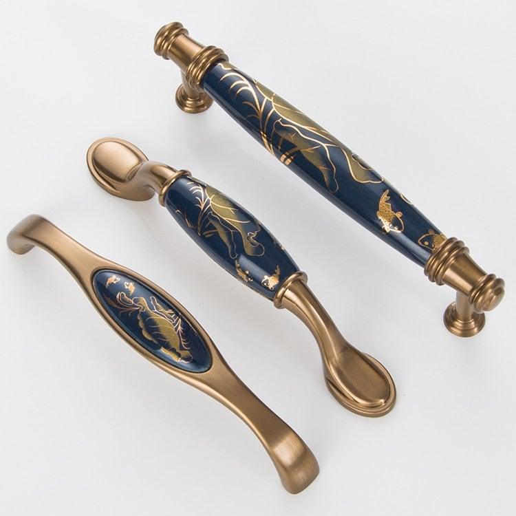 Navy Blue Ceramic Door Handles European Antique Furniture Handles Drawer Pulls Kitchen Cabinet Knobs And Handles Entry Door Handle With Door Lever For Right And Left Sided Doors