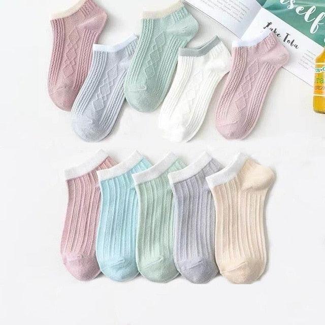 New 5pairs/lot Mixed Colors Ankle Socks Summer Sport Fashion Funny Underwear Women Breathable Soft Combed Out Of Pure Cotton Breathable Socks For Men And Women