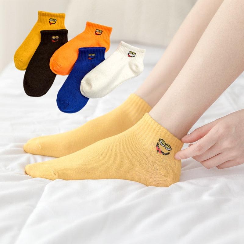 New 5pairs/lot Mixed Colors Ankle Socks Summer Sport Fashion Funny Underwear Women Breathable Soft Combed Out Of Pure Cotton Breathable Socks For Men And Women