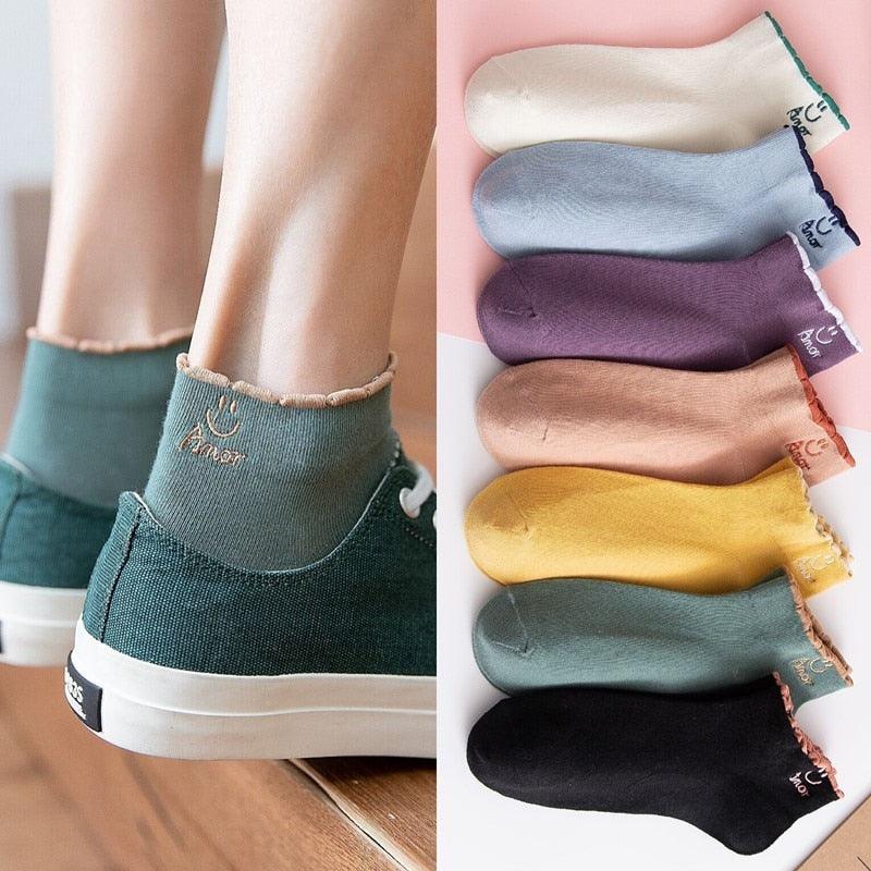 New 5pairs/lot Mixed Colors Ankle Socks Summer Sport Fashion Funny Underwear Women Breathable Soft Combed Out Of Pure Cotton Breathable Socks For Men And Women
