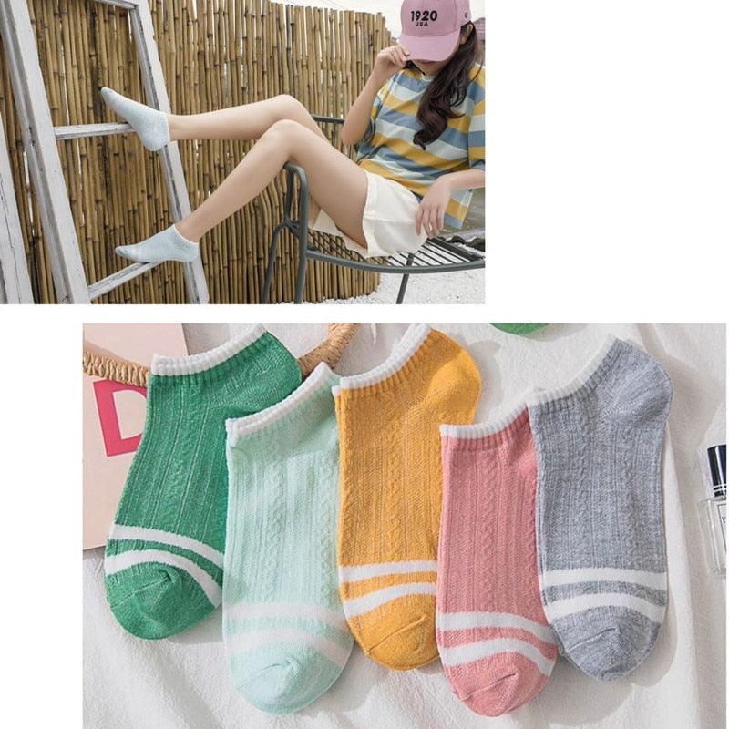New 5pairs/lot Mixed Colors Ankle Socks Summer Sport Fashion Funny Underwear Women Breathable Soft Combed Out Of Pure Cotton Breathable Socks For Men And Women
