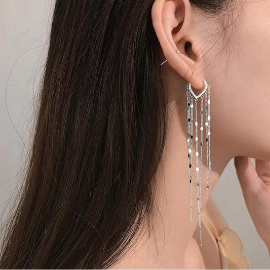 New Aesthetic 925 Sterling Silver Light Luxury Long Tassel Hoop Earrings for women - Women fashion Accessories