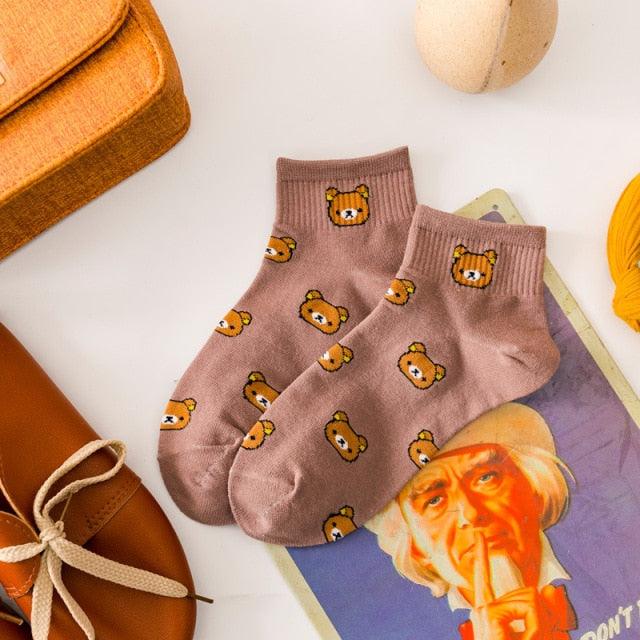New Cartoon Female Breathable Cotton Socks Cute Bear Lovely Animal Pattern Girl Sock Novelty Combed of Pure Cotton Crew Socks For Men And Women