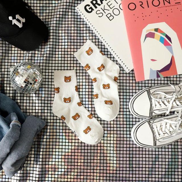 New Cartoon Female Breathable Cotton Socks Cute Bear Lovely Animal Pattern Girl Sock Novelty Combed of Pure Cotton Crew Socks For Men And Women