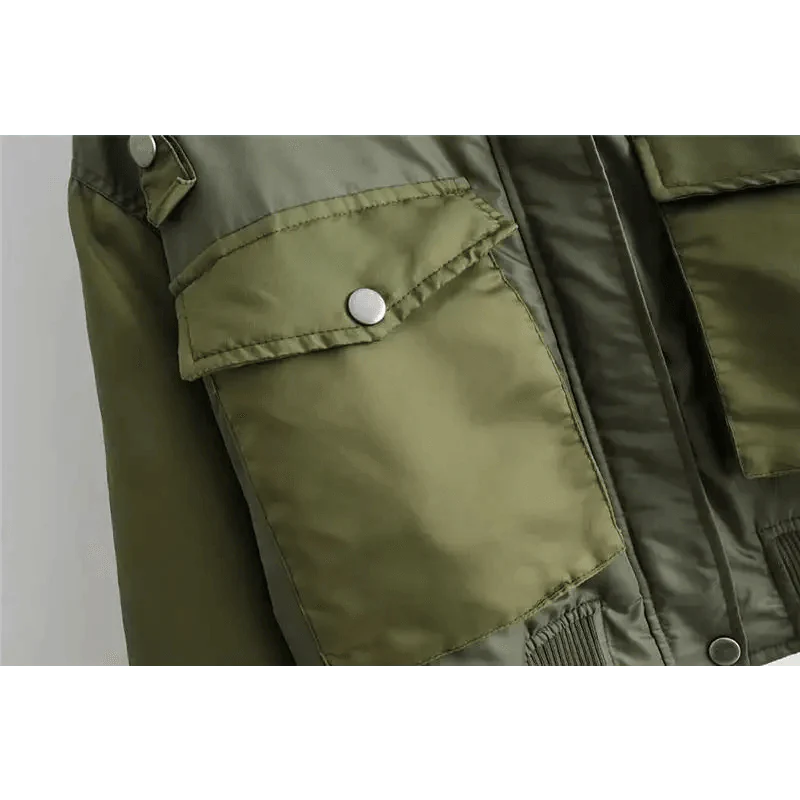 New Classic Design Autumn Winter Green Short Jackets Women Fashionable Long Sleeve Zipper Bomber Jacket Outwear Women's Coat