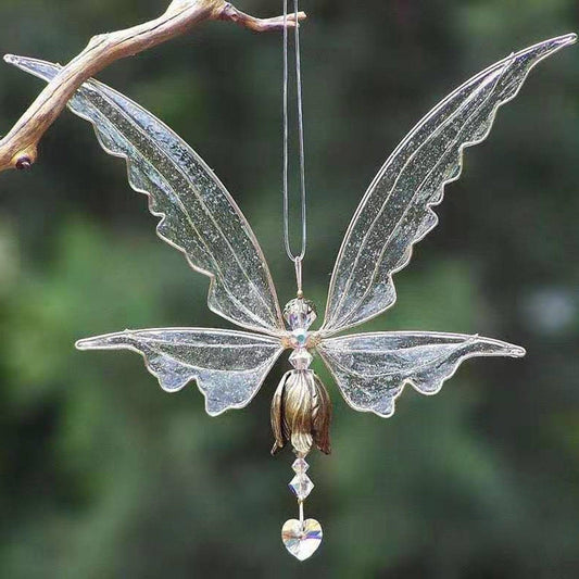 New Crystal Guardian Angel Wing  Sun-catcher Car Charm For Rear View Mirror Clear Window Rainbow Maker Collection With Crystal Wind Chimes For Home Garden Hanging Decoration Photography Prop