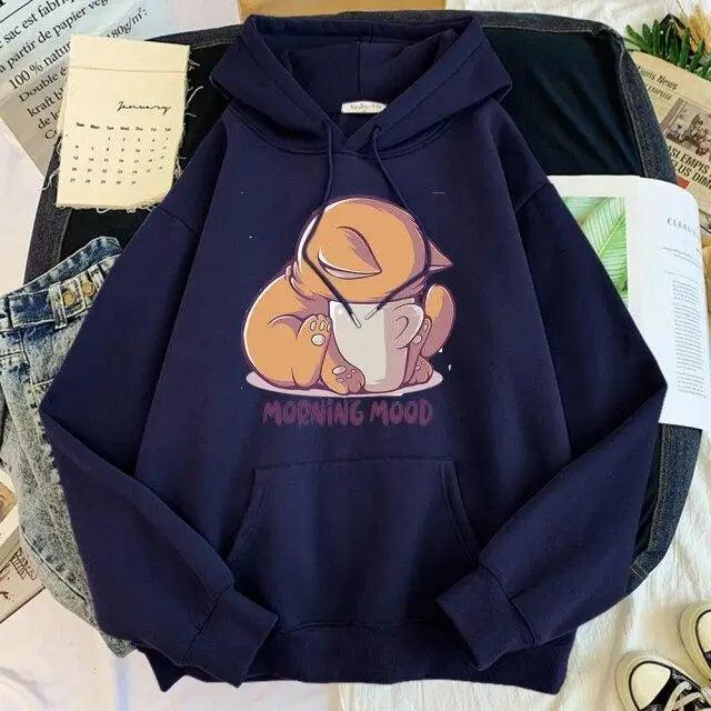 New Hoody Cat Cartoon Print Woman Sweatshirt With Hooded Loose Women's Hoodie Fashion Female Clothes Fleece Hoodies Women Cute Fashion Sweatshirts Sweatshirts Hoodie For Teen Girls Hoodies
