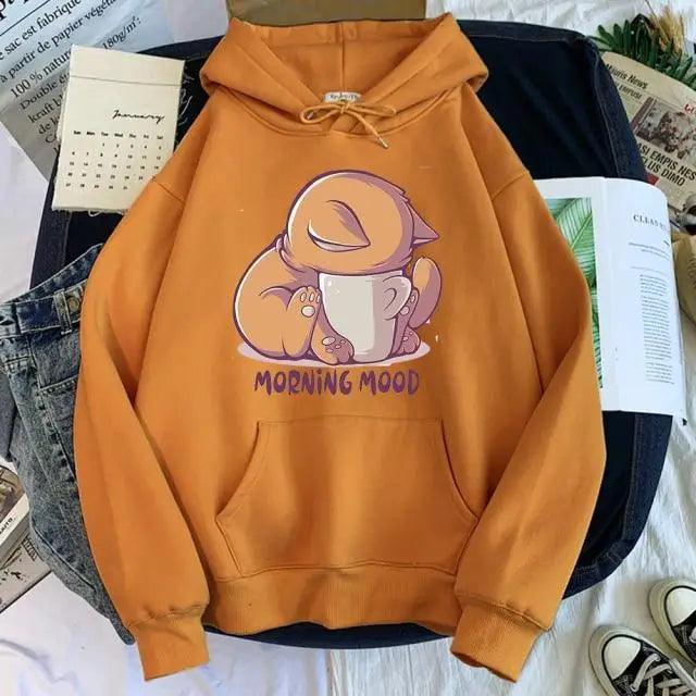 New Hoody Cat Cartoon Print Woman Sweatshirt With Hooded Loose Women's Hoodie Fashion Female Clothes Fleece Hoodies Women Cute Fashion Sweatshirts Sweatshirts Hoodie For Teen Girls Hoodies