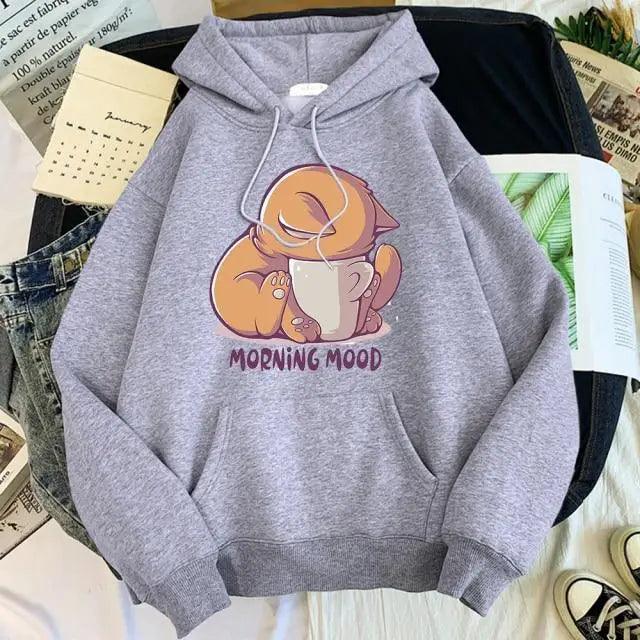 New Hoody Cat Cartoon Print Woman Sweatshirt With Hooded Loose Women's Hoodie Fashion Female Clothes Fleece Hoodies Women Cute Fashion Sweatshirts Sweatshirts Hoodie For Teen Girls Hoodies