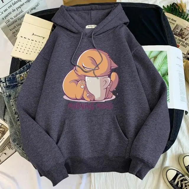 New Hoody Cat Cartoon Print Woman Sweatshirt With Hooded Loose Women's Hoodie Fashion Female Clothes Fleece Hoodies Women Cute Fashion Sweatshirts Sweatshirts Hoodie For Teen Girls Hoodies
