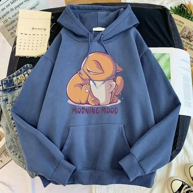 New Hoody Cat Cartoon Print Woman Sweatshirt With Hooded Loose Women's Hoodie Fashion Female Clothes Fleece Hoodies Women Cute Fashion Sweatshirts Sweatshirts Hoodie For Teen Girls Hoodies
