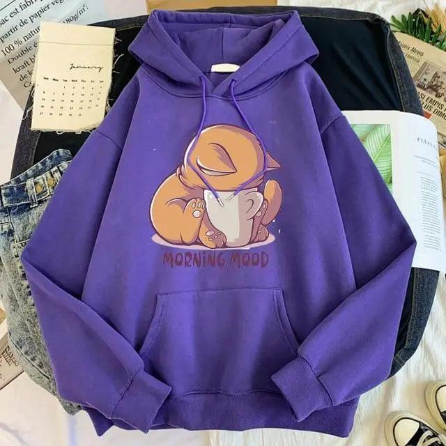 New Hoody Cat Cartoon Print Woman Sweatshirt With Hooded Loose Women's Hoodie Fashion Female Clothes Fleece Hoodies Women Cute Fashion Sweatshirts Sweatshirts Hoodie For Teen Girls Hoodies