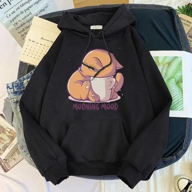 New Hoody Cat Cartoon Print Woman Sweatshirt With Hooded Loose Women's Hoodie Fashion Female Clothes Fleece Hoodies Women Cute Fashion Sweatshirts Sweatshirts Hoodie For Teen Girls Hoodies