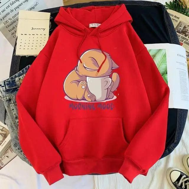 New Hoody Cat Cartoon Print Woman Sweatshirt With Hooded Loose Women's Hoodie Fashion Female Clothes Fleece Hoodies Women Cute Fashion Sweatshirts Sweatshirts Hoodie For Teen Girls Hoodies