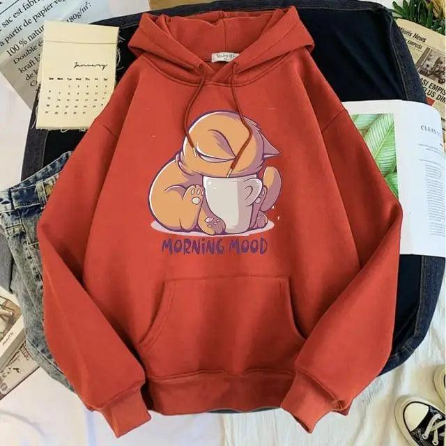 New Hoody Cat Cartoon Print Woman Sweatshirt With Hooded Loose Women's Hoodie Fashion Female Clothes Fleece Hoodies Women Cute Fashion Sweatshirts Sweatshirts Hoodie For Teen Girls Hoodies