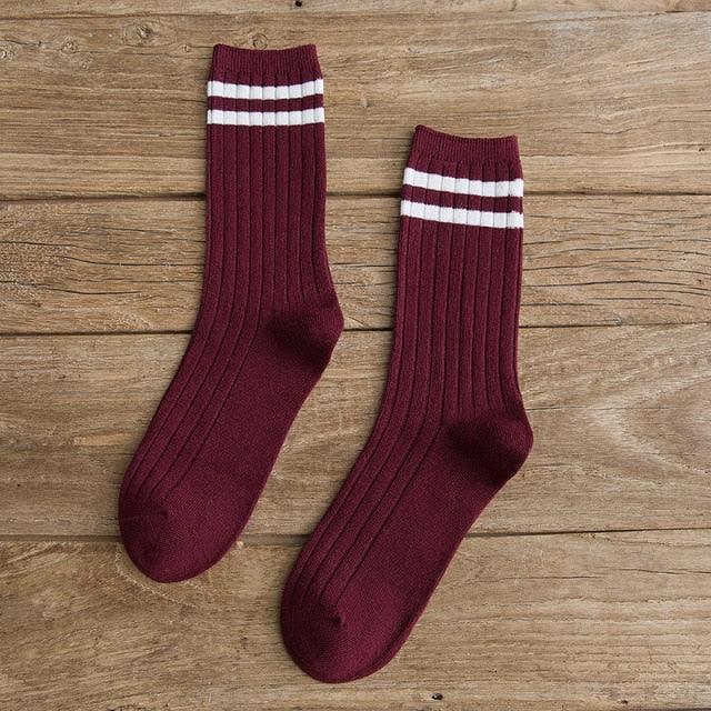 New Loose Solid Colors High School Girls Cute Socks Needles Knitting Cotton Scrunch Socks For Women