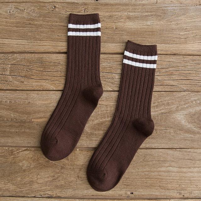 New Loose Solid Colors High School Girls Cute Socks Needles Knitting Cotton Scrunch Socks For Women