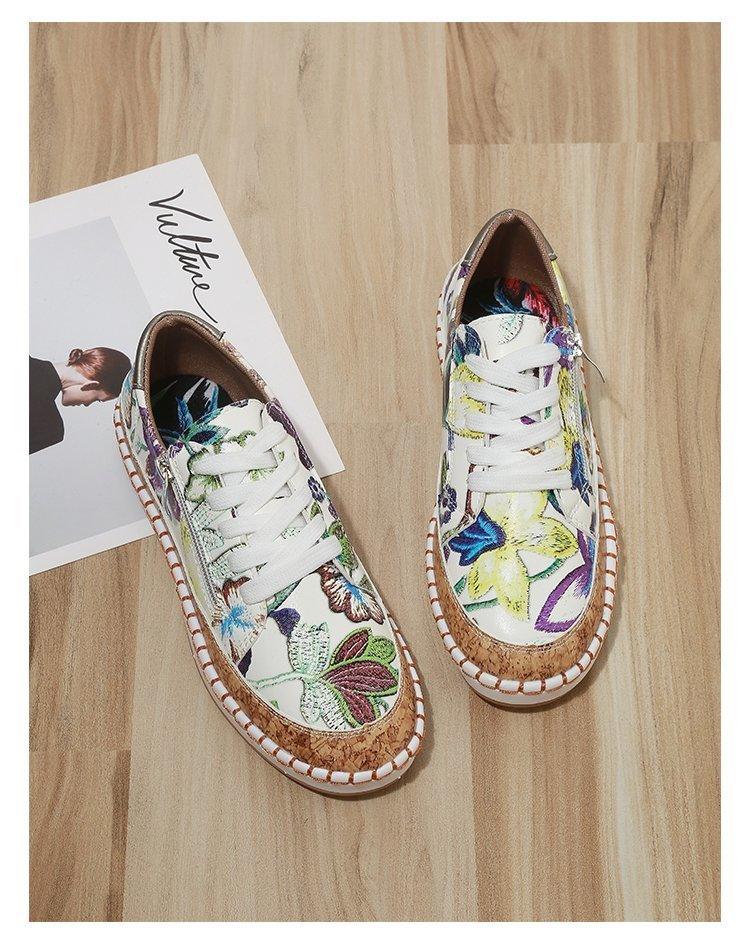 New Popular Womens Shoes Colorful Beautiful Flower Printing Shoes Lace-up Flat Women's Casual Womens Sneakers High-Quality Women's White Sports Casual Couple Shoes Summer Trainers Walking Sneakers