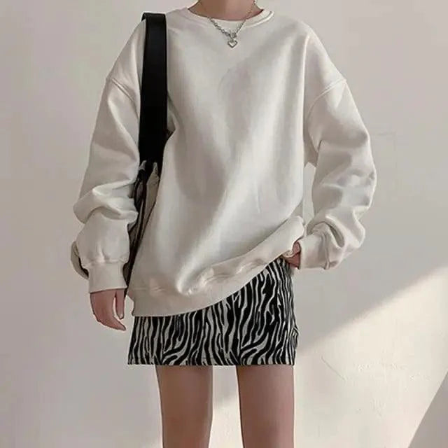 New Spring Fleece Thick Sweatshirt Vintage Solid Warm O Neck Pullover Grey Brown Lady New All-Match Hooded Autumn Women Pullover Round Neck Large Size Loose Long Sleeve Sweatshirt