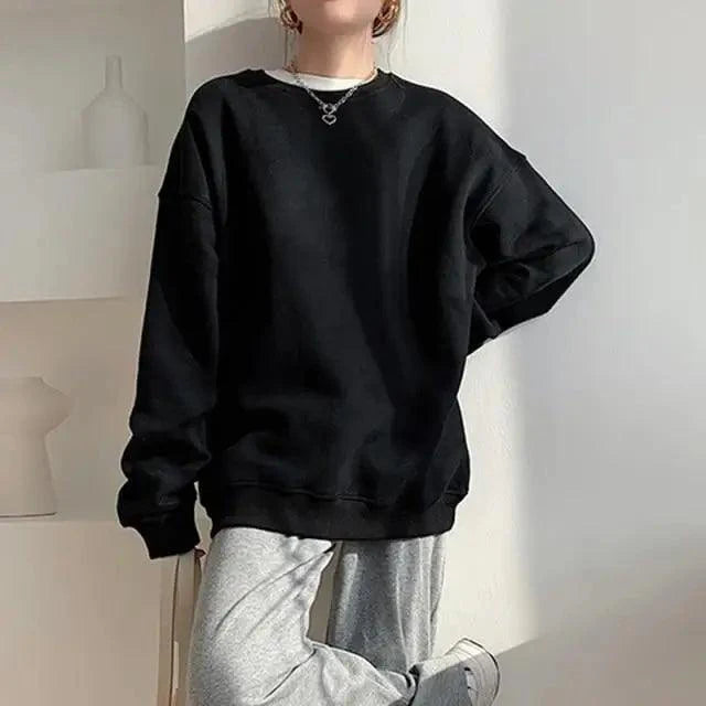 New Spring Fleece Thick Sweatshirt Vintage Solid Warm O Neck Pullover Grey Brown Lady New All-Match Hooded Autumn Women Pullover Round Neck Large Size Loose Long Sleeve Sweatshirt